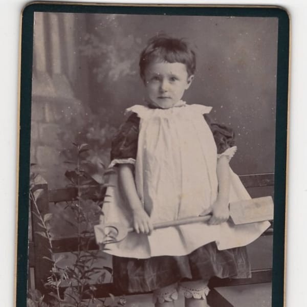 Original 1880s Portrait of a Little Boy & a Spade CDV Photo - Carte de Visite Antique Vintage Victorian Edwardian London England