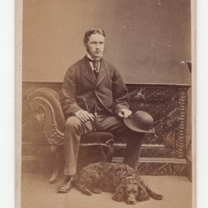 Original 1860s Man & Cocker Spaniel Dog CDV Photo - Carte de Visite Antique Vintage Victorian Edwardian Gundog Aberdeen Scotland