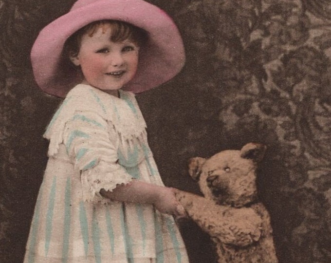 Original 1920s Little Girl & Teddy Bear Antique Postcard - Vintage ...
