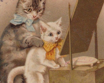 1900 年代のオリジナル擬人化猫とドレッシングミラーアーティスト