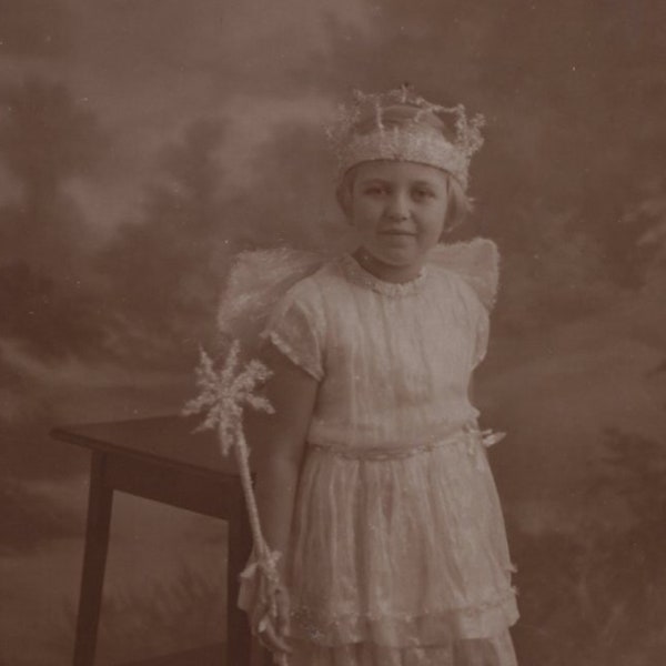 Original 1930s Little Fairy Girl May Queens Real Photo Postcard - Antique RPPC Vintage Victorian Edwardian Fashion Children Angel