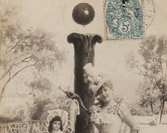 1904 Letter "I" alfabet antieke foto ansichtkaart - Vintage Victoriaanse Edwardiaanse RPPC Glamour Fashion Women