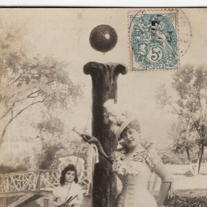 1904 Litera „I” Alfabet Antyczna pocztówka ze zdjęciem - Vintage Victorian Edwardian RPPC Glamour Moda Kobiety