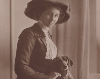 Original 1910s Princess Victoria Louise & her Dachshund Antique Real Photo Postcard - Vintage Victorian Edwardian RPPC Dog Prussia Royal