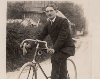 1910s French Cyclist Antique Photo Postcard - Vintage Victorian Edwardian RPPC Bicycle Bike