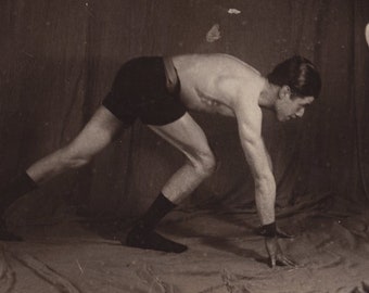 Original 1910s Athlete Exercising Real Photo Postcard - Antique RPPC Vintage Victorian Edwardian Sports Sportsman Man