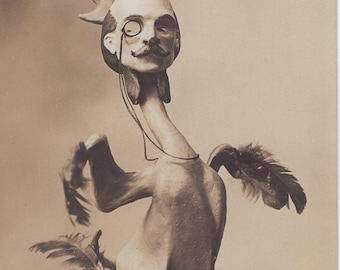 Original 1910s Weird Chicken with Man's Head Antique Real Photo Postcard - Vintage Freak RPPC