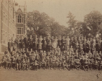 1880s Cambridge University Students Victorian Cabinet Card - Antique Photo Men Children School Group England