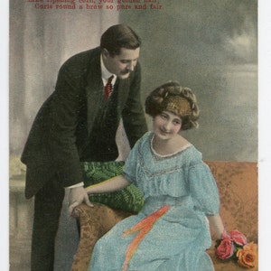 1900s Romantic Poem Postcard Antique Vintage Victorian Edwardian Glamour Lovers Romance
