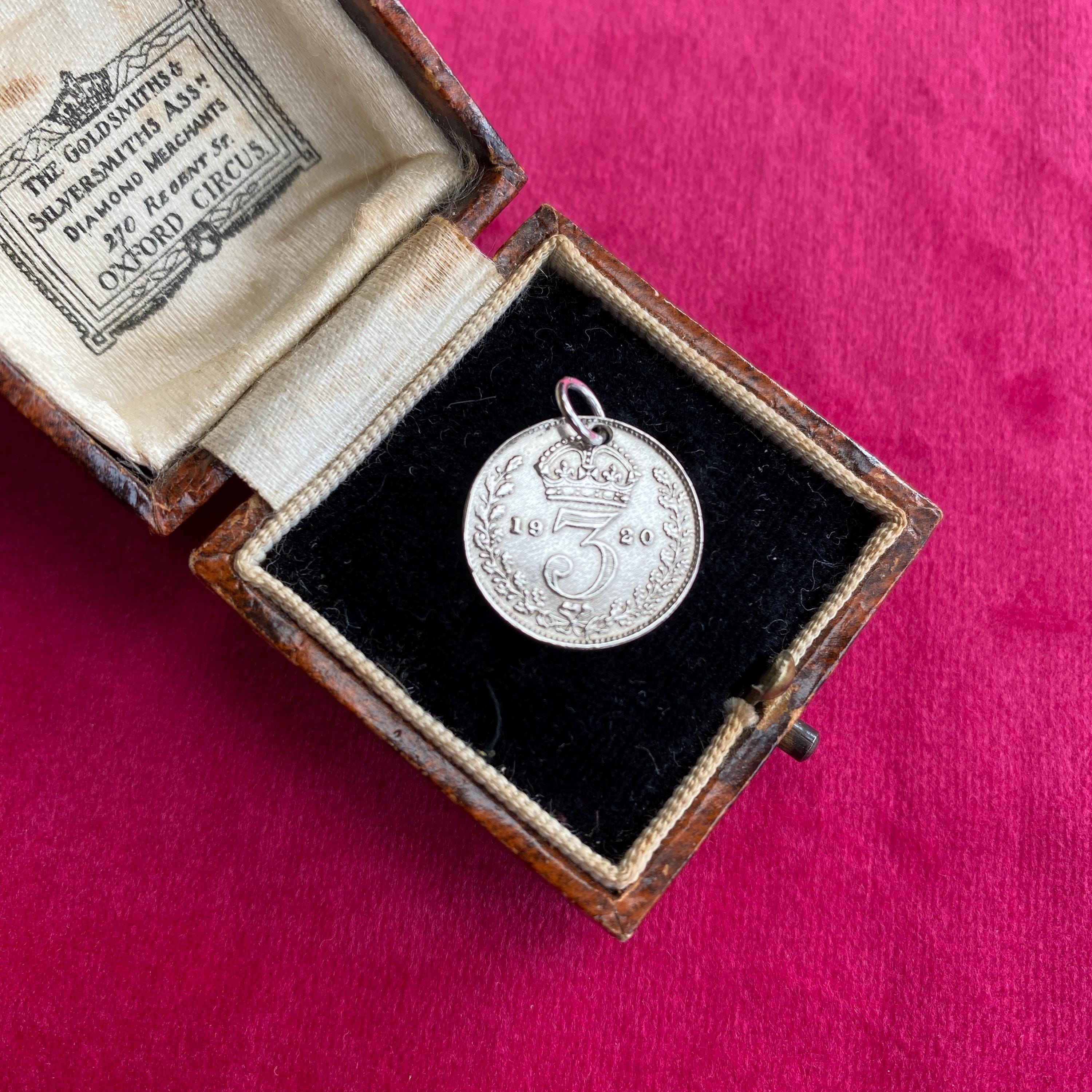 Original 1920s Sterling Silver Three Penny Love Token Charm With