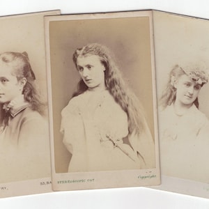 Three Original 1870s CDVs of a Beautiful Young Woman - Carte de Visite Photo Antique Vintage Victorian Edwardian Women Fashion London