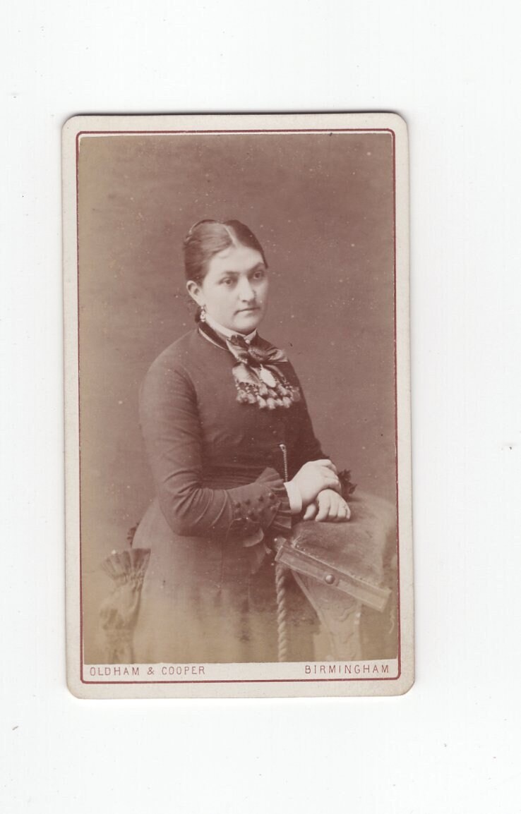 Original 1880s Woman with Large Locket CDV Photo - Carte de Visite Antique Vintage Victorian Edwardian Women Fashion Birmingham England