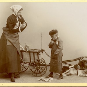 1890s German Pointer Dog Little Boy & Mother Cabinet Card Photo -  Antique Vintage Victorian Edwardian Gundog Cart