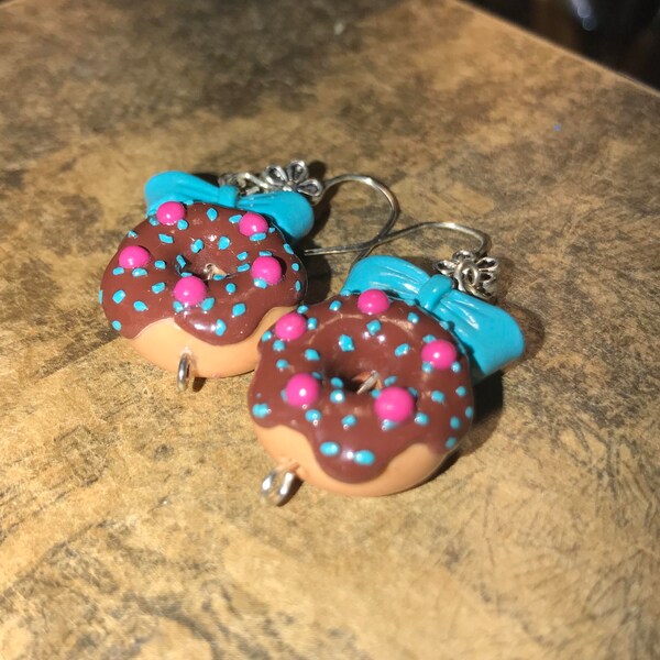 Boucles d'oreilles gourmand donuts nœuds fleurs fimo