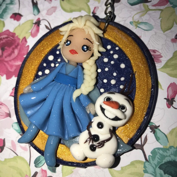 Porte-clé La Reine des Neiges 2 Elsa et Olaf Fimo