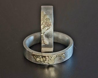 Handgemaakte partnerringen Levensboom in 925 zilver en 585 geelgoud / Trouwringen / Vriendschapsringen