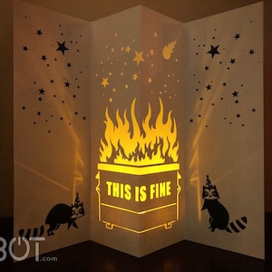 Instant Download: "This Is Fine" Dumpster Fire Pop-Up Luminary Tea Light Card (SVG Files)
