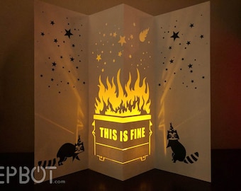 Instant Download: "This Is Fine" Dumpster Fire Pop-Up Luminary Tea Light Card (SVG Files)