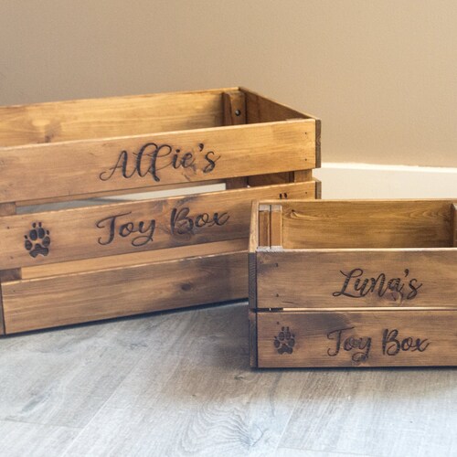 Personalised Cat Dog Pet Toy Box Wooden Crate Storage for Etsy UK