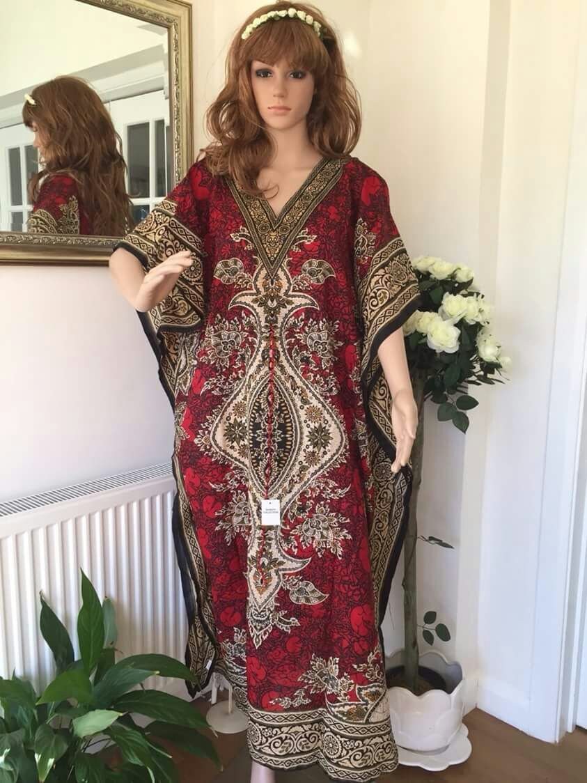 KoC Women's Kaftan Maxi Dress - Embroidered Georgette Farasha Caftan With Slip, Free Size (US 6-20), 58-60" Length - View #4