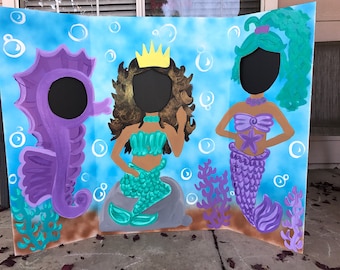 Mermaid Party- Mermaid Birthday- Mermaid Cutout- Mermaid Photo Stand In- Mermaid Face In The Hole- Mermaid Backdrop- Mermaid Decorations-