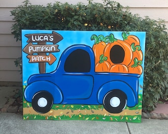 Hand-Painted Pumpkin Truck Photo Prop – Fall Birthday Party Decor