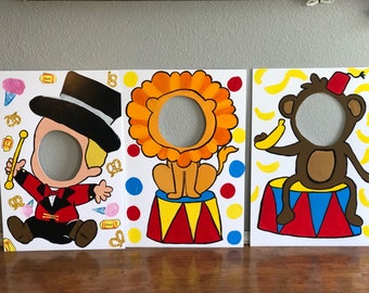 Circus Birthday- Circus Party- Circus Decoration- Circus Photo Prop- Circus Cutout- Ringmaster- Photo Op- Face in Hole- monkey Party-Big Top