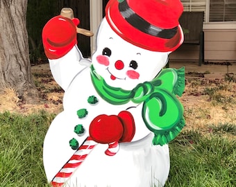 Hand-Painted Wooden Snowman – Vintage Christmas Yard Art (36 inches)