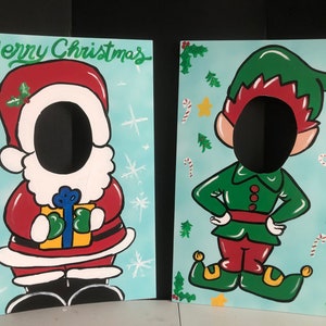 Santa Photo Prop- Santa Face hole- Elf face in hole- Santa Photo booth- Christmas Party- Holiday Party- Office Holiday Party- Santa Elf Op