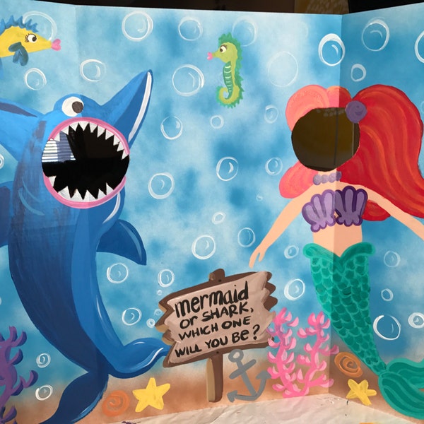 Mermaid Birthday- Shark Birthday- Mermaid Shark Party- Shark Party- Mermaid Photo booth- Beach Photo Prop- Shark Photo prop- Beach Party-