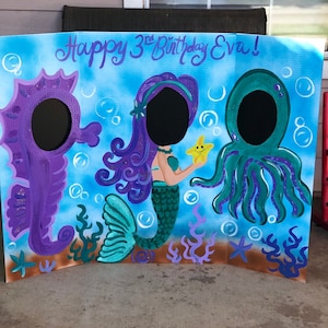 Mermaid Party- Mermaid Birthday- Mermaid Cutout- Mermaid Photo Stand In- Mermaid Face In The Hole- Mermaid Backdrop- Mermaid Decorations-