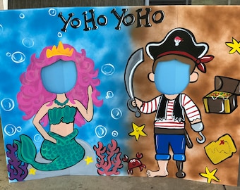 Mermaid Pirate Photo Op Board – Hand-Painted Birthday Party Decor