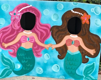 Hand-Painted Mermaid Photo Booth Prop – Glittery Tail Backdrop Decorations