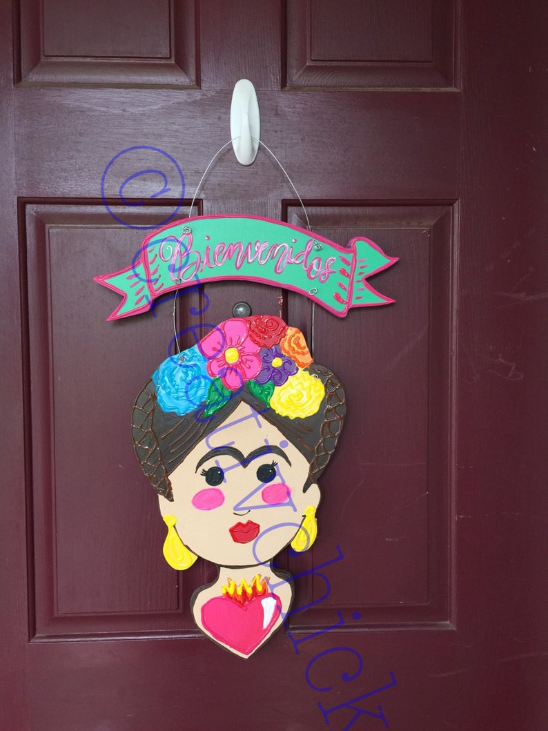Frida Wall Hang Frida Kahlo Wreath-Frida Door Hanger Frida Kahlo Decor Kitsch Art Mexican Folk Art-Mexican Kitsch Frida Wall Door Sign