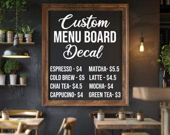 Custom Menu Board Decal - Cafe & Coffee Shop Signage - Removable Vinyl Lettering