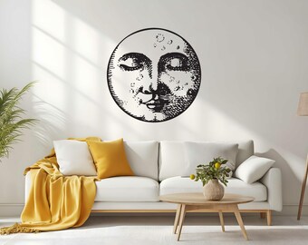 Moon with Face Wall Decal - Lunar Dream Decor - Celestial Room Accent