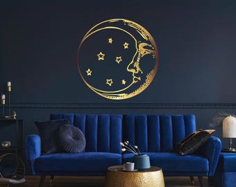 Crescent Moon Astrology Wall Decal - Metallic Zodiac Decor