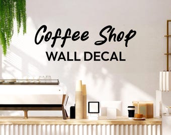 Custom Coffee Shop Wall Decal - Café Branding Art - Removable Vinyl Lettering & Logos
