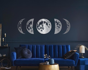 Moon Phase Wall Decal - Lunar Cycle in Gold, Silver, or Copper - Celestial Decor