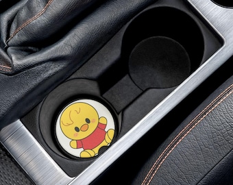 Cute Yellow Chick Illustration Soapstone Car Coaster | Cute Chick Car Coaster