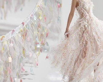 Ethereal Pastel Fringe Mesh Trim – 5cm Wide Romantic Tassel Lace for Couture, Stage Wear & DIY