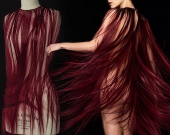 Synthetic Hair Fringe Fabric Panel, Long Heat-Formable Trim for Couture, Costume and Textile Art