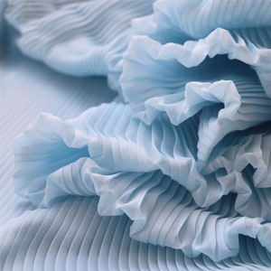 High density organza wavy pleated fabric  Blue / White