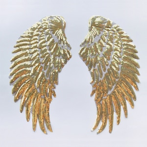 Sequined embroidered gold / silver wings