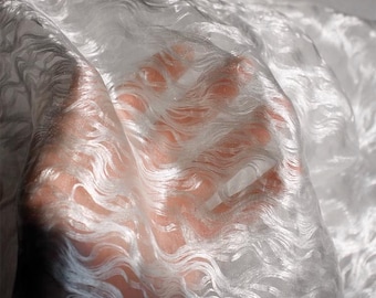 Luxury Sheer Mesh Fabric | Silk Thread Layered Wave Texture | Soft, Breathable, Wrinkle-resistant | Bridal & Couture