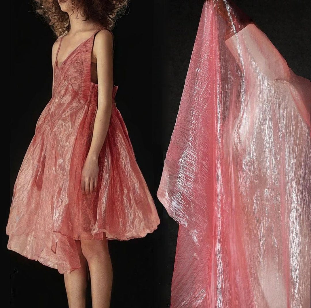 ● OVBEIGE ● CREASE SHEER LAYERED OPS_PEACH PINK Silk Tissue Organza Fabric Sheer Pink Color 44