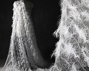 See-through snowflake pure white feather lace mesh fabrics