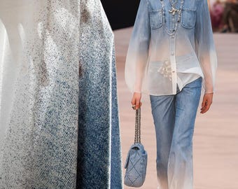 Gradient Denim Chiffon Fabric: Ombre Faux Silk Tulle, Couture Dressmaking