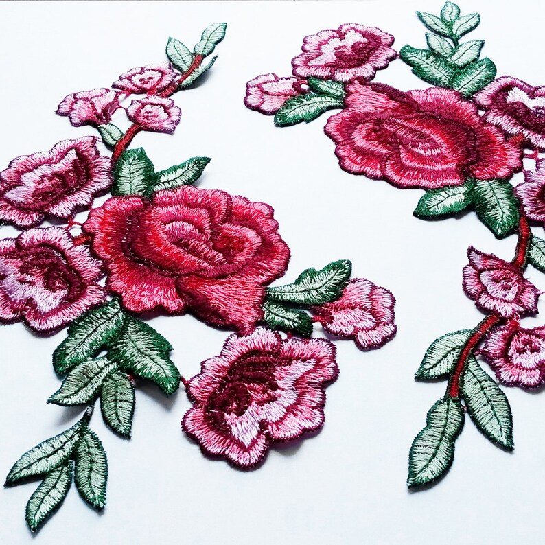 2 Red Rose Appliques Embroidery Flower Patches Costume Design Etsy