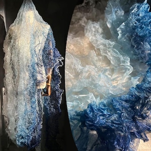 Elegant Gradient Pleated Tulle Transparent Reflective Fabric for Stunning Gowns Unique Wear Chic Home Decor